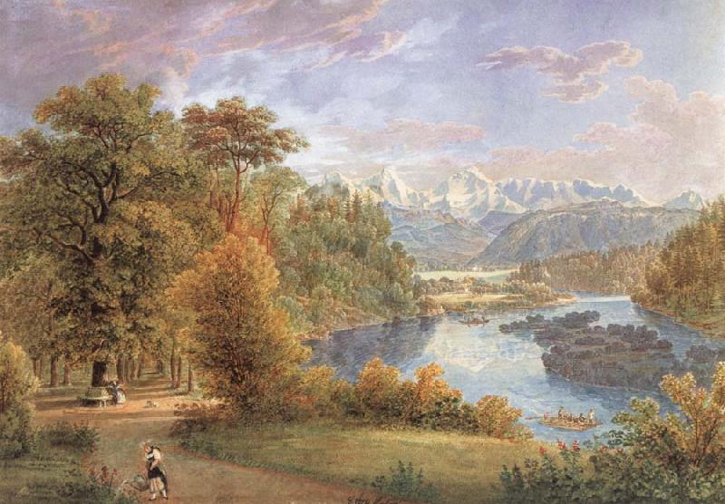 Gabriel Lory Pere Outlook of the Elfenau on the Aare and the Alps oil painting image